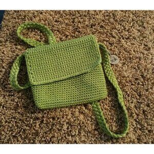 THE SAK spring green Zip Closure Knit Macrame Crochet Cross Body Shoulder Hobo